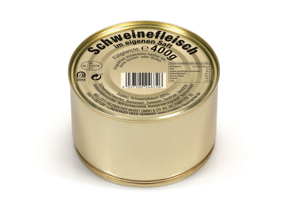 6x Müller's Schweinefleisch 400g Dose, 19,14 €